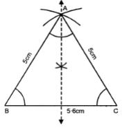 Construct a triangle ABC in which AB = AC = 5 cm and BC = 5.6 cm. If possible, draw its lines of symmetry.