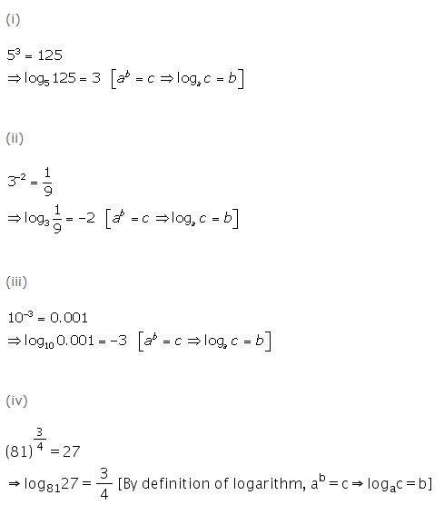 Ans 1 Exercise 8 A Logarithms ICSE Class-9th Concise Selina Maths Solutions
