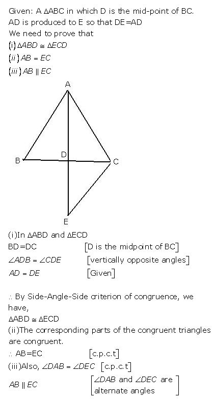 Ans 4 Exercise - 9 A Triangles (Congruency in Triangles) ICSE Class-9th Concise Selina Maths Solutions