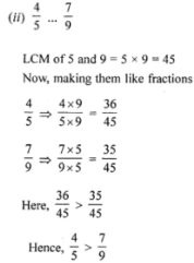 Question 5. Replace by an appropriate symbol ‘< or >’ between the given fractions: