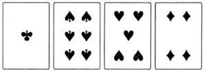 Question 2. Draw the line (or lines) of symmetry, if any, of the following pictures of playing cards and count their number: