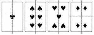 Question 2. Draw the line (or lines) of symmetry, if any, of the following pictures of playing cards and count their number: