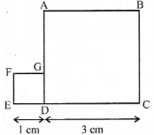 Question 10. In the given figure, a square of side 1 cm is joined to a square of side 3 cm. The perimeter of the new figure is