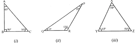 Question 2. Name the following triangles with regards to angles :