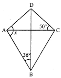 Question 18. In the given figure, ABCD is a kite, the value of angle x is