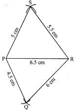 Question 1. Construct a quadrilateral PQRS where PQ = 4.5 cm, QR = 6 cm, RS = 5.5 cm, PS = 5 cm and PR = 6.5 cm.