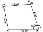 Question 1. Construct a quadrilateral ABCD such that AB = 4·5 cm, BC = 4 cm, CD = 3·9 cm, AD = 3·2 cm and ∠B = 60°.