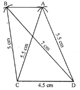 Question 4. Construct a quadrilateral ABCD such that BC = 5 cm, AD = 5.5 cm, CD = 4.5 cm, AC = 7 cm, and BC = 5.5 cm.