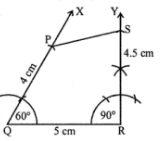 Question 8. Cosntruct a quadrilateral PQRS where PQ = 4 cm, QR = 5 cm, RS = 4.5 cm, ∠Q = 60° and ∠R = 90°.