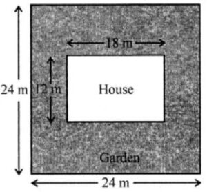 Question 4. Rajesh has a square plot with the measurement as shown in the given figure. He wants to construct a house in the middle of the plot. A garden is developed around the house. Find the total cost of developing a garden around the house at the rate of ₹50 per m2.