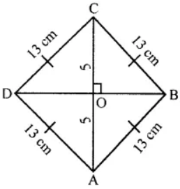 Question 1. Each sides of a rhombus is 13 cm and one diagonal is 10 cm. Find