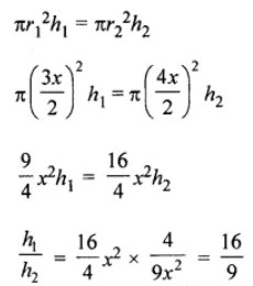 Question 9. Two cylindrical jars contain the same amount of milk. If their diameters are in the ratio 3 : 4, find the ratio of their heights.