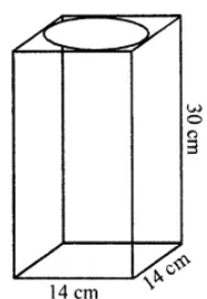 Question 15. A cylinder of maximum volume is cut from a wooden cuboid of length 30 cm and cross-section a square of side 14 cm. Find the volume of the cylinder and the volume of the wood wasted.