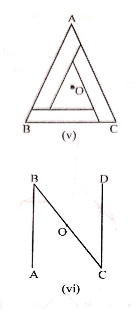 State and explain the type of symmetry possessed by each of the following figures.