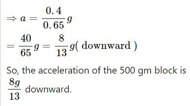 Find the acceleration of the 500 g block in the following figure.