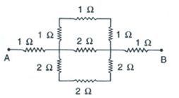 Calculate the effective resistance between the points A and B in the circuit shown in Figure