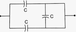 The equivalent capacitance of the combination shown in the figure is .