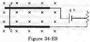 A metal wire PQ of mass 10 g lies at rest on two horizontal metal rails separated by 4.90 cm (figure). A vertically-downward magnetic field of magnitude 0.800 T exists in the space. The resistance of the circuit is slowly decreased and it is found that when the resistance goes below 20.0 Ω, the wire PQ starts sliding on the rails. Find the coefficient of friction.