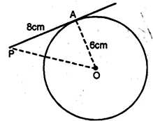 Question 3. The tangent to a circle of radius 6 cm from an external point P, is of length 8 cm. Calculate the distance of P from the nearest point of the circle.