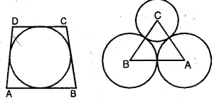 (a) In the figure (i) given below, the sides of the quadrilateral touch the circle. Prove that AB + CD = BC + DA. (b) In the figure (ii) given below, ABC is triangle with AB = 10cm, BC = 8cm and AC = 6cm (not drawn to scale). Three circles are drawn touching each other with vertices A, B and C as their centers. Find the radii of the three circles.