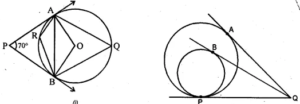 (a) In the figure (i) given below, PA and PB are tangents at a points A and B respectively of a circle with centre O. Q and R are points on the circle. If ∠APB = 70°, find (i) ∠AOB (ii) ∠AQB (iii) ∠ARB (b) In the figure (ii) given below, two circles touch internally at P from an external point Q on the common tangent at P, two tangents QA and QB are drawn to the two circles. Prove that QA = QB.