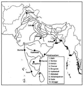 Question 13 On the map of India, mark with a dot and name the cities