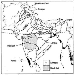 Question-3 On the outline map of India provided