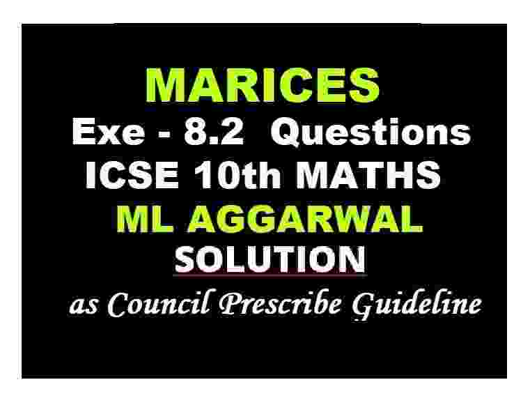 ML Aggarwal Matrices Exe-8.2 ICSE Class 10 maths Solutions