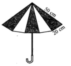 An umbrella is made by stitching 10 triangular pieces of cloth of two different colours