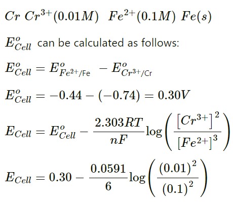 Write the Nernst equation for the cell reaction given below and calculate the emf of the cell at 298K