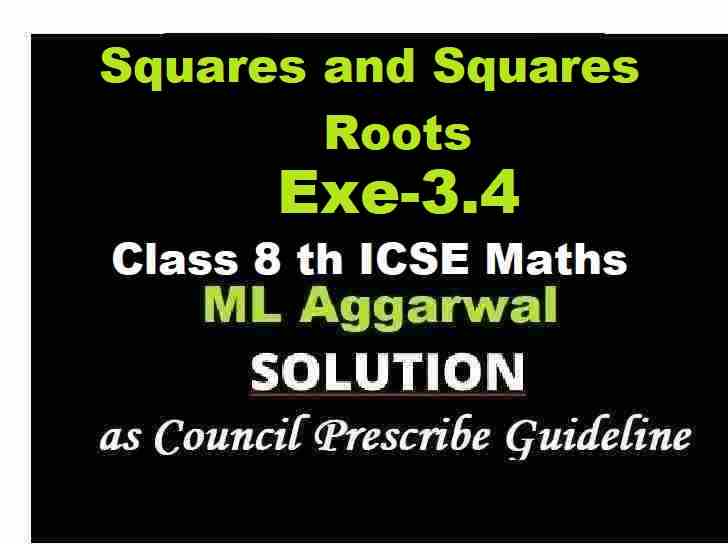 ML Aggarwal Squares and Squares Roots Exe-3.4 Class 8 ICSE Maths Solutions