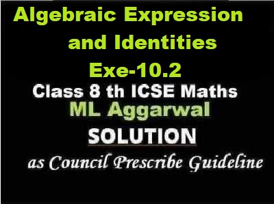 ML Aggarwal Algebraic Expression and Identities Exe-10.2 Class 8 ICSE Ch-10 Maths Solutions