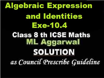 ML Aggarwal Algebraic Expression and Identities Exe-10.4 Class 8 ICSE Ch-10 Maths Solutions