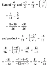 Question 5. Divide the sum of 4/13 and −3/2 by their product.