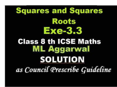 ML Aggarwal Squares and Squares Roots Exe-3.3 Class 8 ICSE Ch-3 Maths Solutions