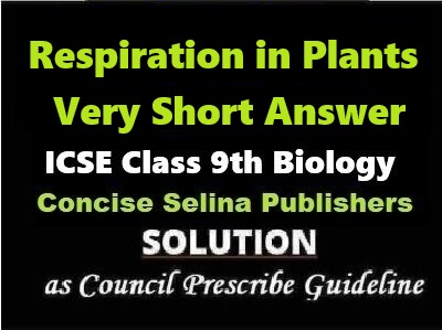 Respiration in Plants Very Short Answer Biology Class-9 ICSE Selina Publishers