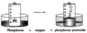 Dense white fumes of phosphorus pentoxide (P2O5) are formed when the phosphorus (P) burns in the active component of air (oxygen)