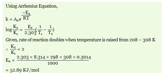 The rate of most of the reactions becomes double when the temperature is raised from 298K to 308K