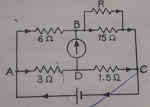 Que-27. The given circuit diagram represents balanced Wheatstone's bridge, calculate R. 