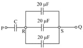 Calculate the capacitance C in the given figure. The equivalent capacitance of the combination between P and Q is 30 μΕ.