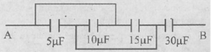 Calculate the equivalent capacitance between the points A and B in the given combination.