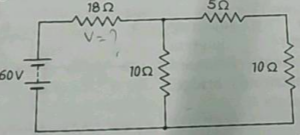 Calculate the voltage drop across the 18 Ω resistor in the given circuit. The emf of the battery is 60 V.