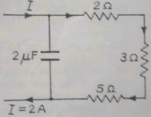 In steady state calculate the energy stored in the capacitor included in the given circuit.