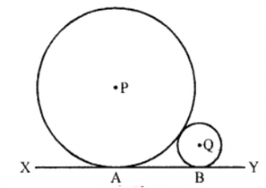 In figure, P and Q are centres of two circles of radii 12 cm and 3 cm respectively. A and B are the points of contact of the common tangent XY. Find AB. 