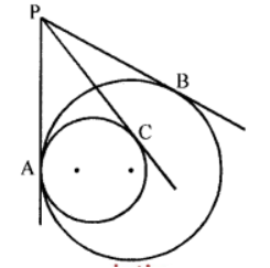Two circles touch internally at A. P is any point on the tangent at A. From P, two tangents PB and PC are drawn to the two circles. Prove that PB = PC. 