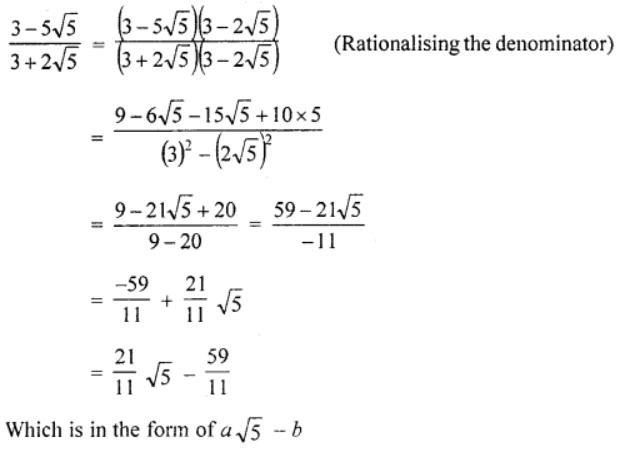 Que-9: Express {3−5√5}/{3+2√5} in the form (a√5 – b) where a and b are simple fractions.