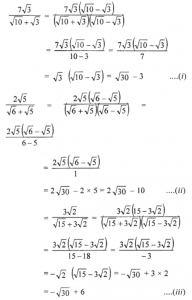 (ii) [7√3/{√10+√3}] − [2√5/{√6+√5}] − [3√2/{√15+√32}] 