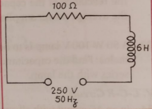 An AC circuit has a resistance and an inductance connected in series, as shown. Calculate the current and the power factor in the circuit.