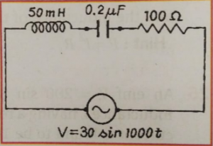 In the given circuit, calculate the inductive reactance and the capacitive reactance
