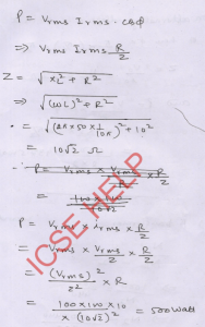 In an alternating circuit connected to an emf of 100 V and frequency 50 Hz, a resistance of 10 Ω and an inductance of 1/(10π) Η are connected in series.